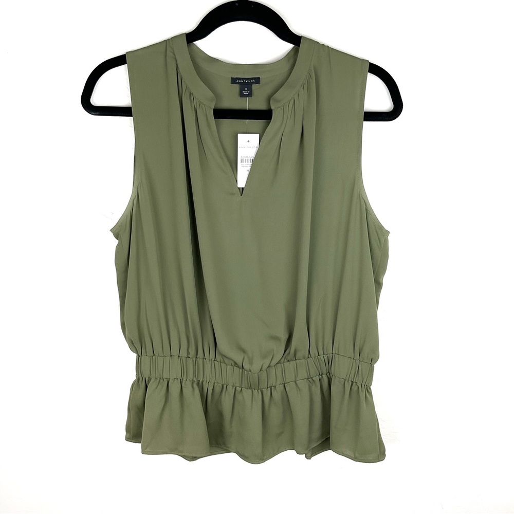 NWT Ann Taylor Green Sleeveless Blouse Size M